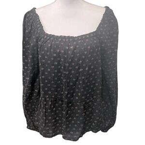 LOFT Shimmer Dot Square Neck‎ Blouse Black Size Medium NWT